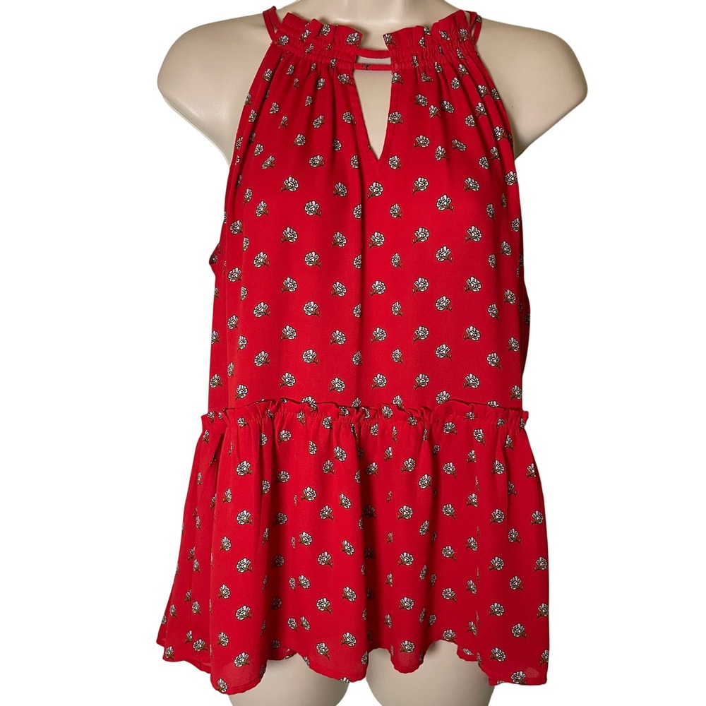 Loft Floral Peplum Tank Top Size Medium Ruffle Flowy Lightweight Casual